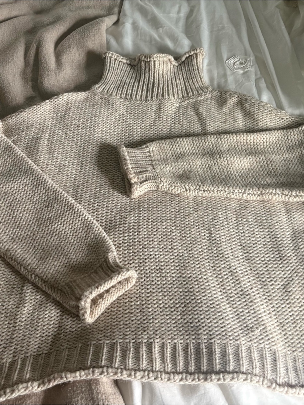 Anthropologie Cream Ribbed Turtleneck Sweater
